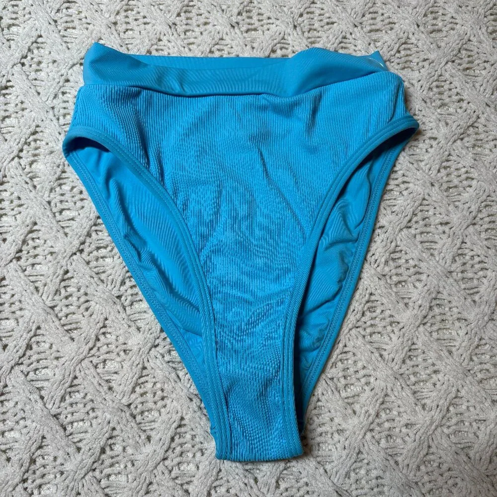 NWT L*Space French Bottom Bitsy Bikini – Aqua Ribbed High Cut‎ Swim Bottom L